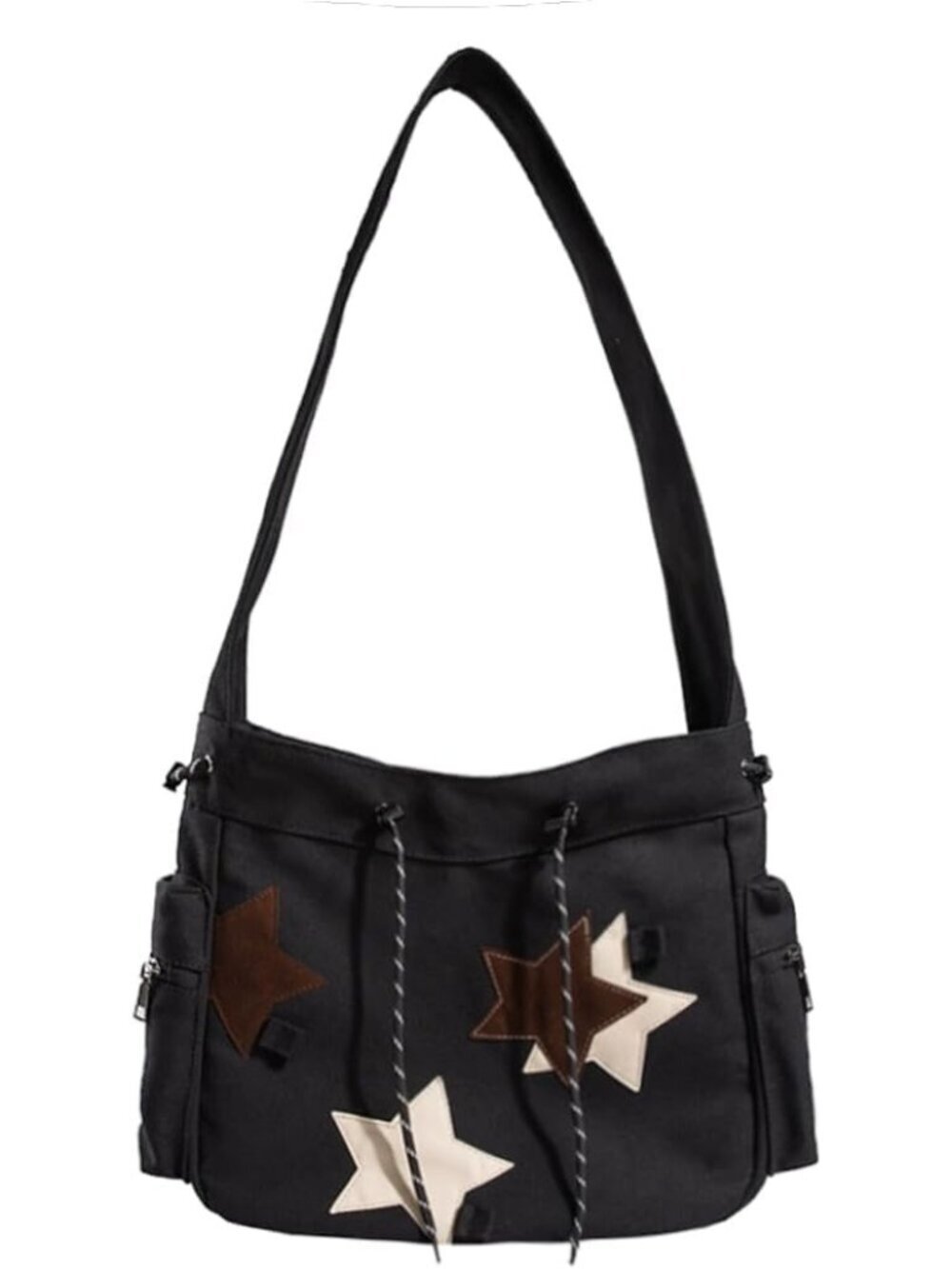 Women's Black Zipper Kawaii Corduroy Star Aesthetic Crossbody Shoulder Bag